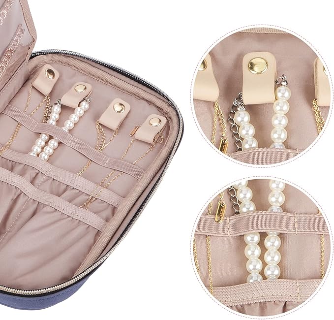 NISHEL Travel Jewelry Case, Holiday Organizer for Necklaces, Earrings, Rings, Bracelets, Watch, Aegean-Blue