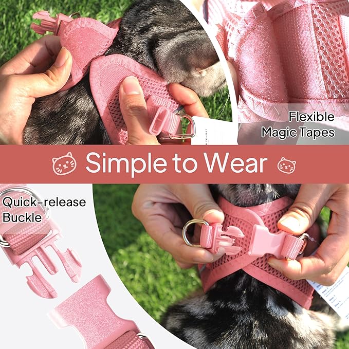 TwoEar Dog Vest Harness Reflective, No-Pull Pet Harness Easy Control with Breathable Mesh, Soft Puppy Step-in Harness No-Choke for Outdoor Walking, Training for Small Dogs, Cats(XS, Pink)