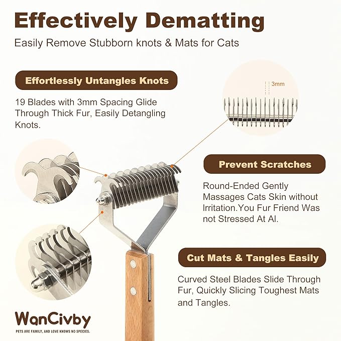 Dog Grooming Brush 2-in-1 - Undercoat Rake & Dematting Tool, Effective Shedding Control for Detangling All Dog Sizes