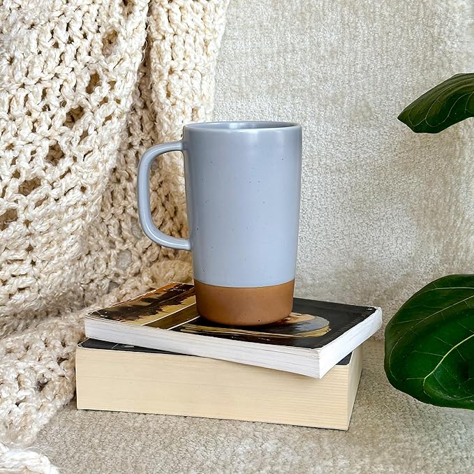 Mora Ceramics Large Tea Mug with Loose Leaf Infuser and Ceramic Lid, 18 oz, Portable, Microwave and Dishwasher Safe, Tall Coffee Cup - Rustic Matte Ceramic Glaze, Modern Herbal Tea Strainer, Sleet