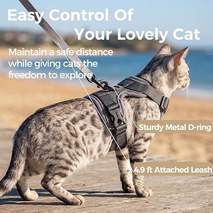 Cat Harness and Leash Set Escape Proof Tactical Medium Kitten Harness Emotional Support Cat Vest, Grey, M