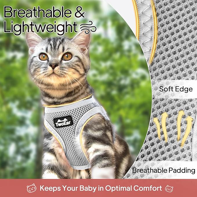 TwoEar Dog Vest Harness Reflective, No-Pull Pet Harness Easy Control with Breathable Mesh, Soft Puppy Step-in Harness No-Choke for Outdoor Walking, Training for Small Dogs, Cats(XS, Grey)