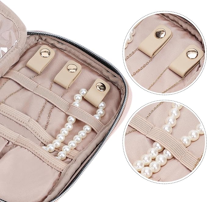 NISHEL Travel Jewelry Case, Holiday Organizer for Necklaces, Earrings, Rings, Bracelets, Watch, Small Size,Pink