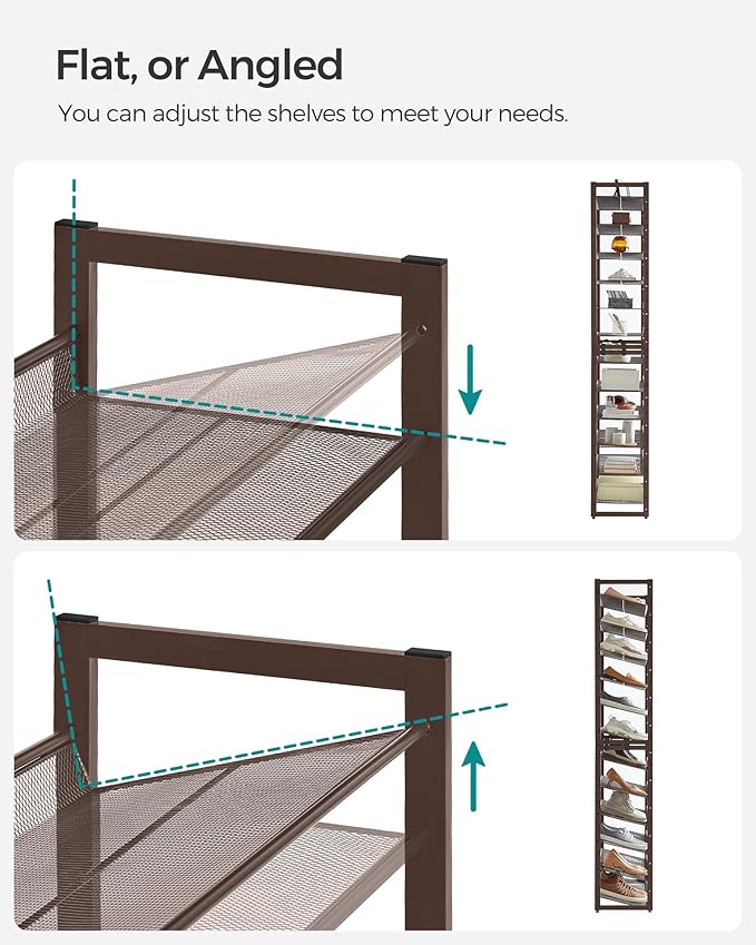 SONGMICS Shoe Rack, 12-Tier Shoe Organizer, Metal Rack for Garage, Set of 2, 6-Tier Stackable Shelf, with Adjustable Flat or Angled Shelves, Holds 48-60 Pairs, Bronze ULMR12A