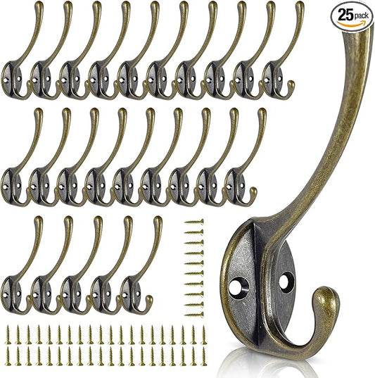 Wall Hooks for Hanging, 25-Pack Heavy Duty Metal Coat Hooks, for Living Room, Bathroom, Kitchen, Bedroom for Towel, Hat, Key, Closet, Bag (Bronze)