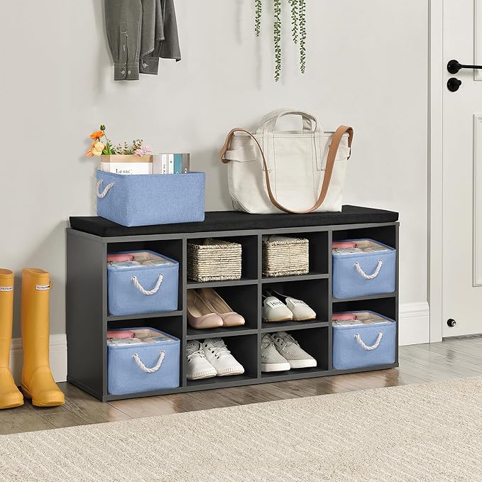 Storage Bins with Sturdy Cotton Handles(3 Pack), Fabric Storage Baskets for Organizing use for Office & Home, Book, Clothes, Toys, Closet Boxes (Small, Blue, 12.2x8.3x6.3 inches)