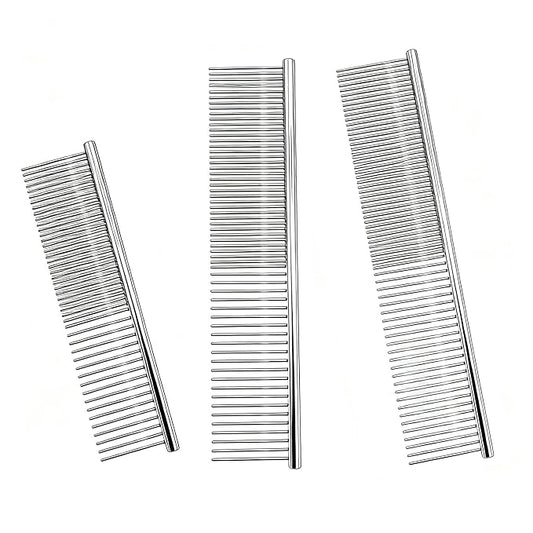 Metal Comb for Dogs - Stainless Steel Dog Grooming Comb Set, 3 Pack Pets Flea Remova Tool - 6.3IN/7.4IN