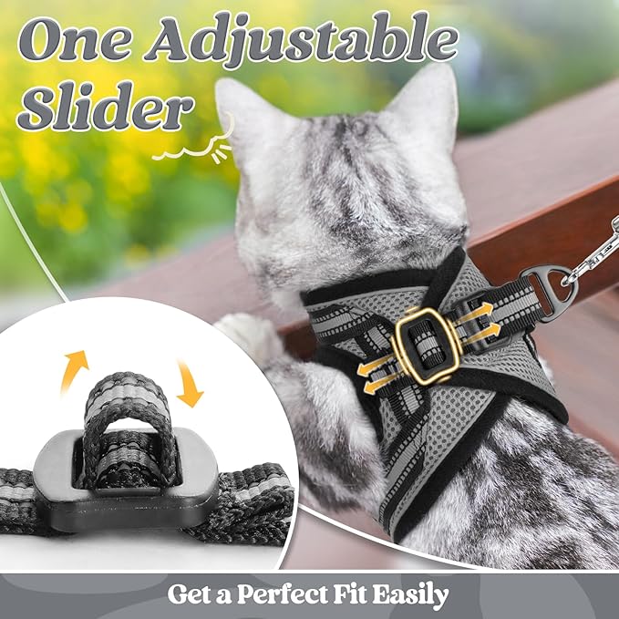 rabbitgoo Cat Harness and Leash Set for Walking Escape Proof, Adjustable Soft Kittens Vest with Reflective Strip for Cats, Comfortable Outdoor Vest, Grey, S