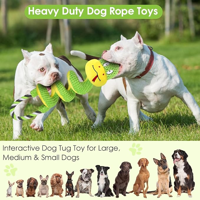 Chew-Resistant Dog Rope Toy with Squeaker & Crinkle Paper | Interactive Puppy Toys for Anxiety Relief & Dental Care | Tough Chew Toys for Small, Medium, and Large Dogs
