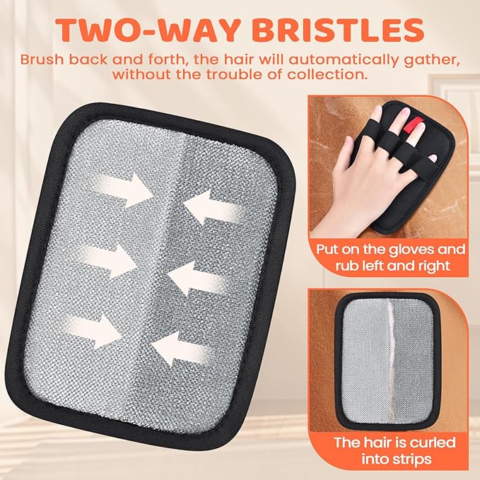 2 Pcs Pet Hair Removal Glove for Dogs & Cats, Electrostatic Pet Hair Gloves, Reusable Pet Hair Remover Glove, Washable Animal Fur Removal Tool for Couch, Carpet, Car Seat, Clothing