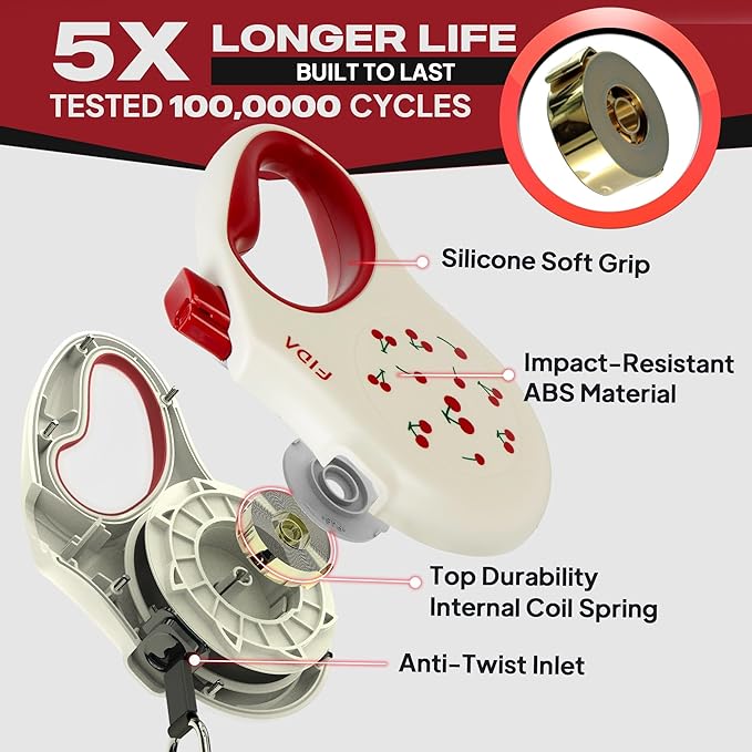 Fida Retractable Dog Leash, 16 ft Dog Walking Leash for Small Dogs up to 26 lbs, 360° Tangle Free, Cherry