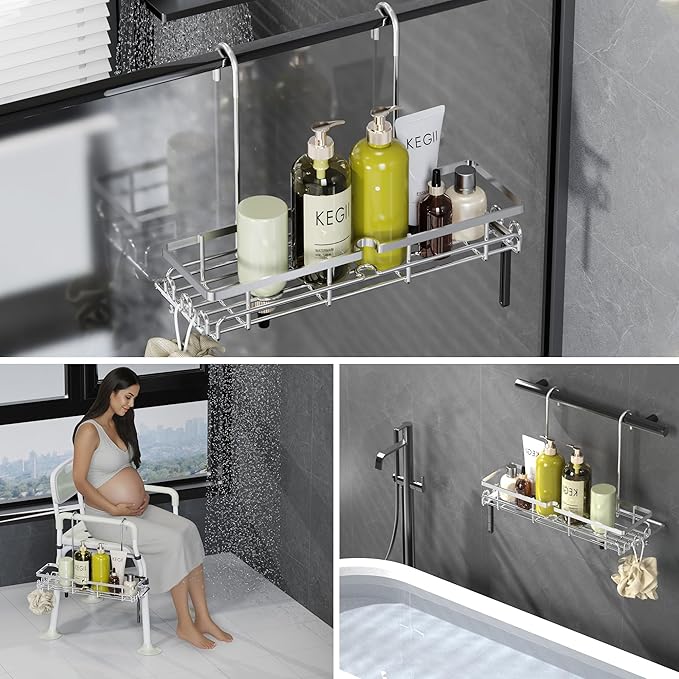 Shower Caddy Hanging on Towel Bar/Handrails/Shower faucet - Shower Rack Hanging Organizer, Bathroom Shower Curtain Caddy non-Slip