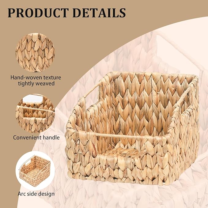 Water Hyacinth Pantry Baskets with Built-in Handles - Natural, Handwoven Wicker Storage Baskets for Storage Shelves Organizing(2 Pack)