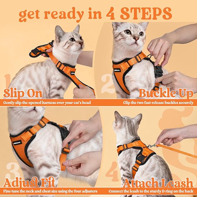 rabbitgoo Cat Harness and Leash for Walking, Escape Proof Soft Adjustable Vest Harnesses for Cats, Easy Control Breathable Reflective Strips Jacket, Orange, XXS