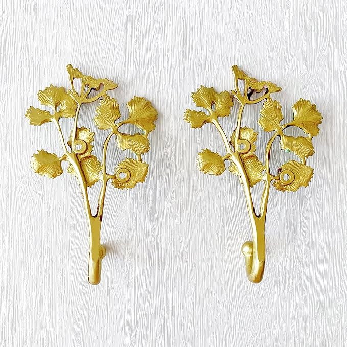 Vintage Tree Leaf-Shaped Decorative Wall Hooks Rack Hangers for Hanging Clothes Coats Towels Keys Hats, 2 Pack Antique Metal Mounted Wall Hook