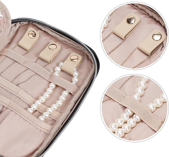 NISHEL Travel Jewelry Case, Holiday Organizer for Necklaces, Earrings, Rings, Bracelets, Watch,Small,Black