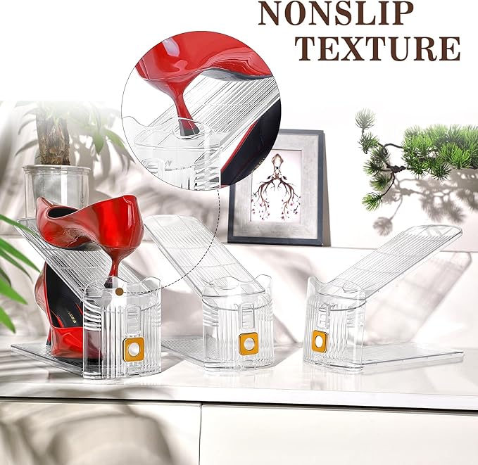 Shoe Slots Organizer for Closet, 8 Pack Shoe Stacker Organizer, Shoe Storage Space Savers 50%, 3 Levels Adjustable Shoe Racks for Closet Organization