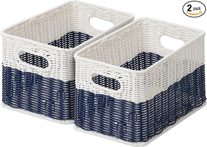 GRANNY SAYS Wicker Baskets for Shelves, Decorative Navy Baskets for Coastal Room Decor, Waterproof Basket Organizer, Wicker Storage Basket for Organizing, Beach Decor for Bedroom