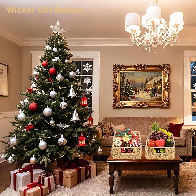 Water Hyacinth Pantry Baskets with Built-in Handles - Natural, Handwoven Wicker Storage Baskets for Storage Shelves Organizing(2 Pack)