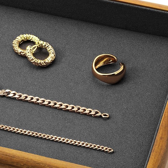 Oirlv Solid Wood Stackable Jewelry Organizer Tray Jewelry Drawer Organizer(Grey)