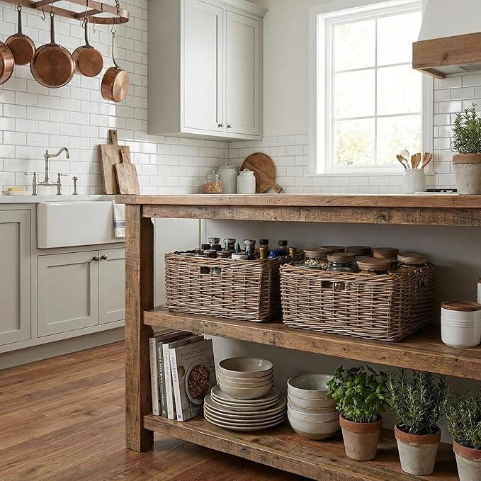 StorageWorks Pantry Baskets, Willow Storage Baskets for Organizing, Shelves, Pantry Organizers and Storage, Brown, 16 ½"L x 13"W x 7 ½"H