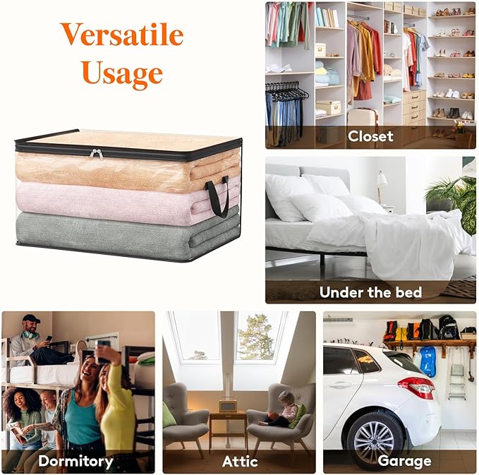 Lifewit 4 Pack Clear Clothes Storage Bags, 60L Plastic Blanket Vinyl Foldable Moving Bags with Zipper, Closet Organizers and Storage Containers for Bedding, Duvet, Pillow