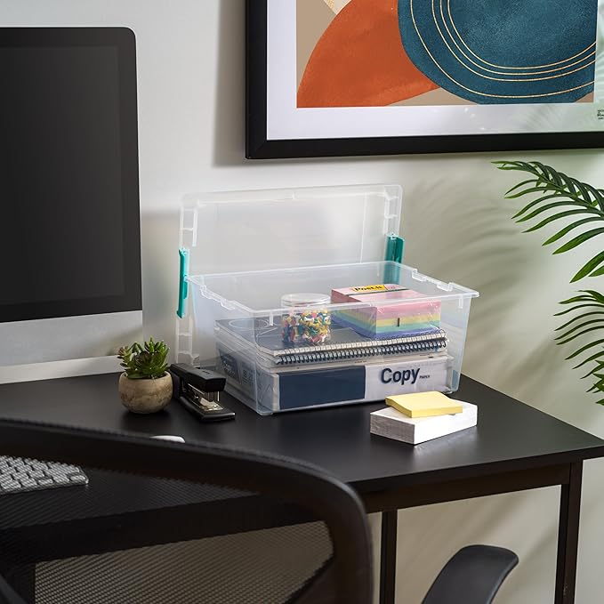 IRIS USA 12 Qt. Plastic Storage Bins Containers with Lids, 4 Pack, Small Sensory Bin, Craft Storage, Craft Organizers & Storage, Organizing Container for Home, Office & Art Supplies, Stackable, Clear