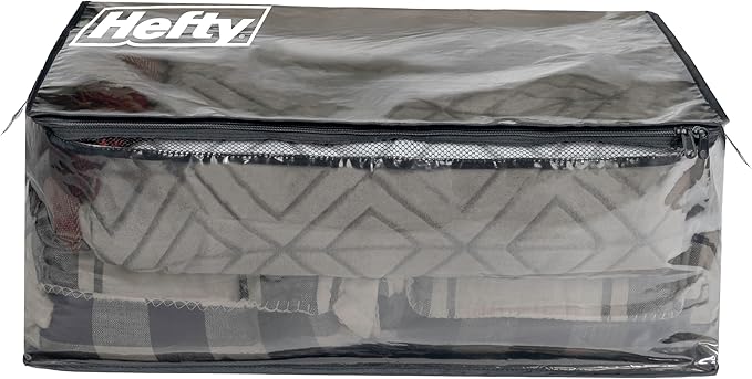 Hefty Storage Bags Extra Large Double Zipper Backpack, Heavy Duty Water Resistant Moving Totes with Shoulder Straps, Foldable Reusable Packing Organizers, 2 Pack (X-Large Black)