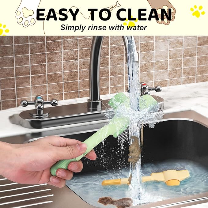 XANGNIER 2 Pcs Pet Hair Removal Comb One-Click Self-Cleaning Grooming Brush, De-Shedding Comb for Short & Long Hair, Pet Grooming Supplies for Cats & Dogs