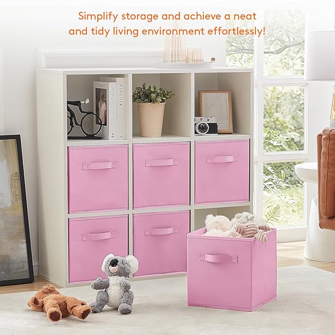 Lifewit Collapsible Fabric Storage Cubes Bins Set 11 Inch, Foldable Cubby Organizers Boxes, 6 Pack Organizing Baskets for Shelf, Closet, Utility Room, Storage Room, 18L Pink