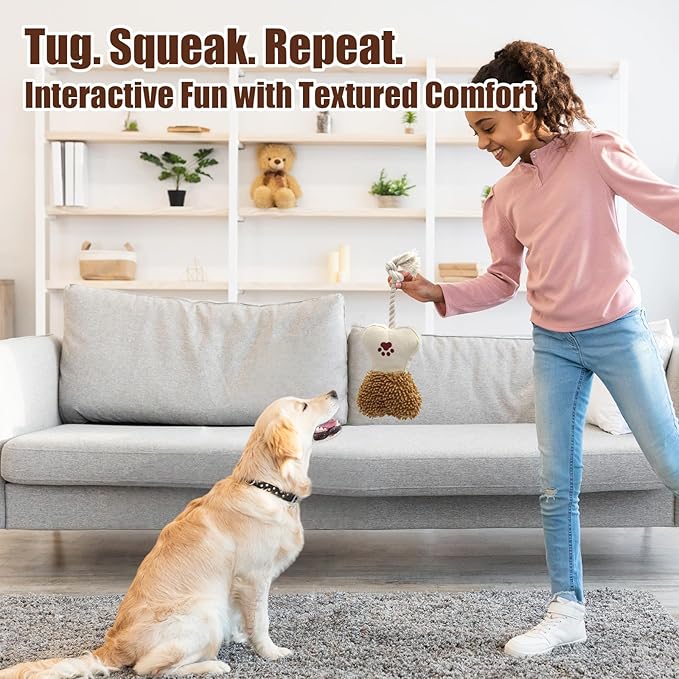 Bone Squeaky Plush Dog Toy with Rope – Durable Crinkle Chew Toy for Small and Medium Dogs, Interactive Indoor Dog Toy for Boredom and Teeth Cleaning