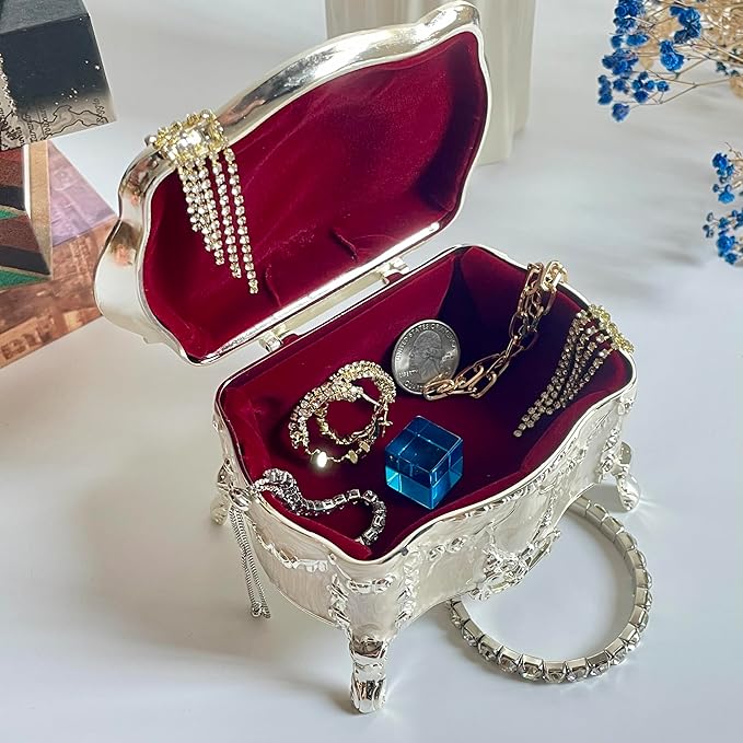 Truewon Princess Jewelry Box, Modern Korean Asian Design Metal Chest Earring Ring Necklaces Storage for Girls (Silver White, Medium)