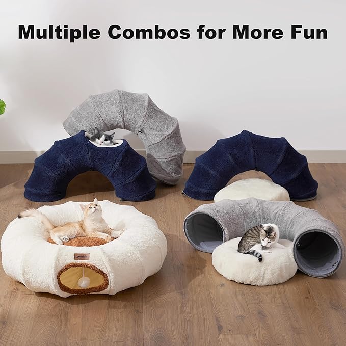 ZOMISA Cat Tunnel Bed for Indoor Cats, Cute Cat Donut Toy Tunnel for Small Large Cats, Peekaboo Pet Cave Play Tunnel for Kitten/Rabbit,Grey