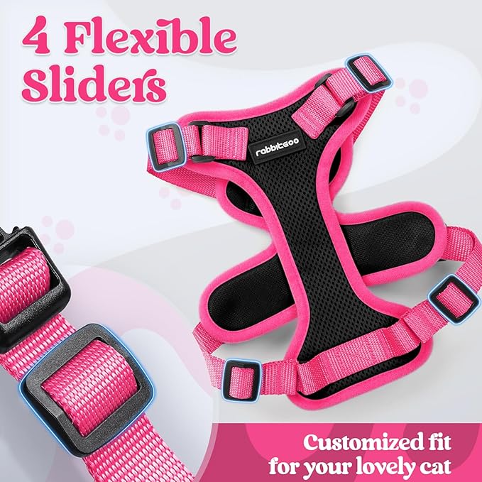 rabbitgoo Cat Harness and Leash Set, Escape Proof Soft Adjustable Vest Harnesses for Outdoor Walking, Easy Control Breathable Kitten Jacket with Reflective Strips, Black & Rose Pink, XS