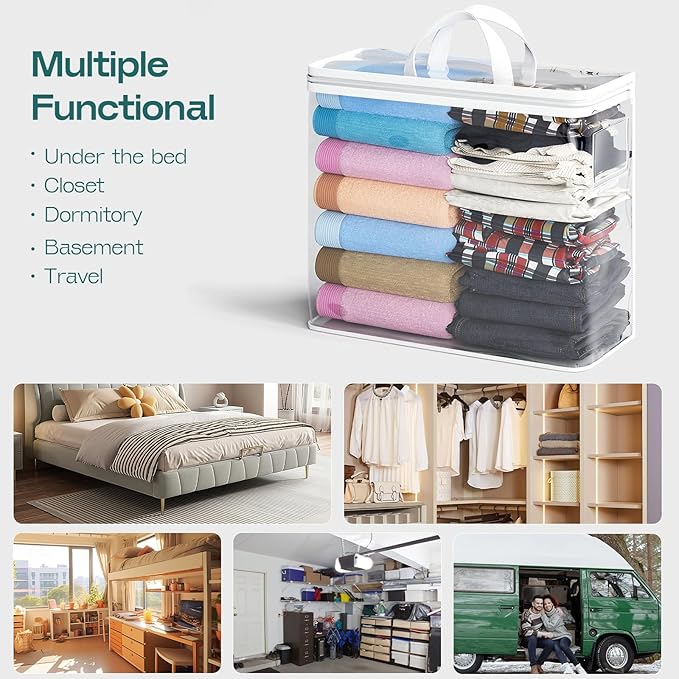 5PACK Clear Zippered Storage Bag for Clothes, 22L Clear Storage Bags, and Blanket Storage Bags for Bedding, Blankets, Comforters, Clothing, Books, DVD & CD (White)