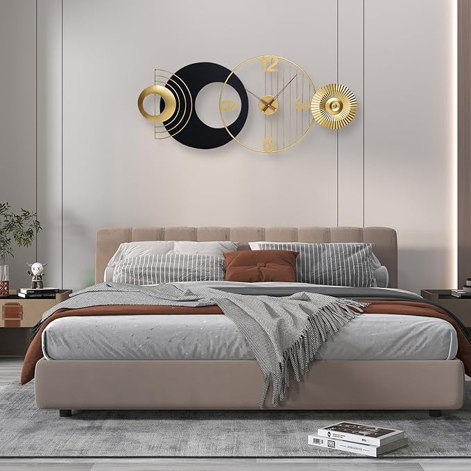 39x19 Inch Modern Abstract Wall Clock Silent Non-Ticking Battery Operated, Decorative Analog Clock, Oversized Art for Living Room, Bedroom, Entryway, Office & Home Decor