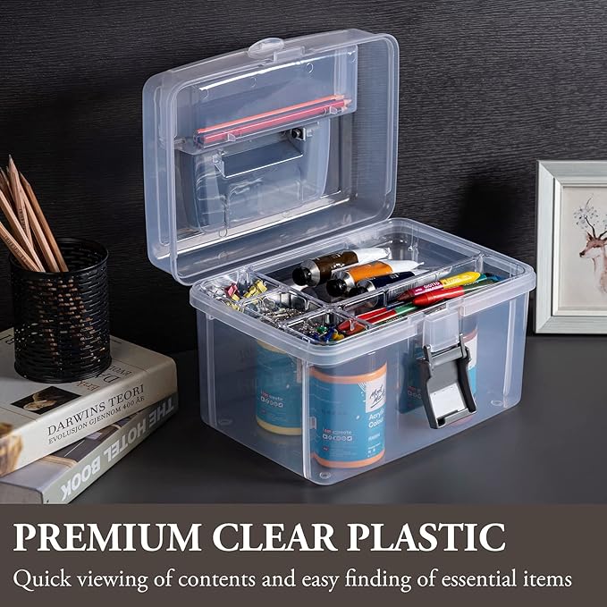 MyGift 10 Inch Premium Clear First Aid Kit Bin with Detachable Tray and Gray Top Handle, Portable Emergency Kit, Medical Supply Travel Tote, Medicine Storage Box Container