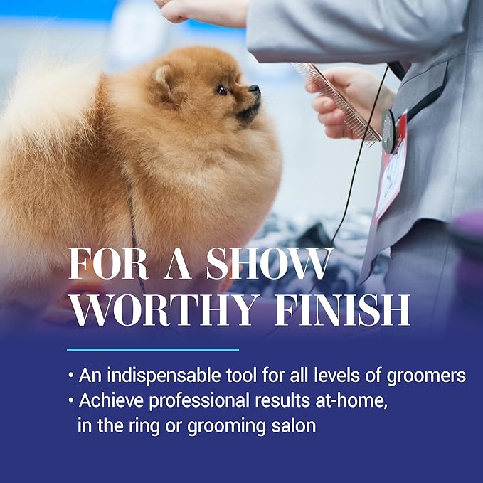 Chris Christensen 000 7.5 in. Greyhound Style Fine/Coarse Colored Butter Comb, Groom Like a Professional, Rounded Corners Prevent Friction and Breakage, Solid Brass with Steel Teeth, Chrome Finish