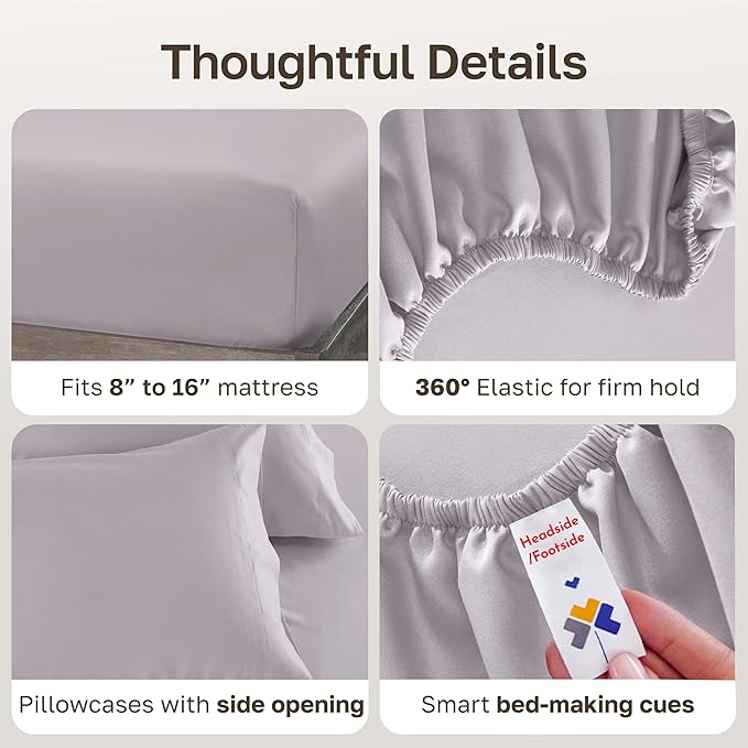 CALIFORNIA DESIGN DEN 5-Star Hotel 600 Thread Count 100% Cotton Sheets Set - Soft & Smooth Queen Sheet Set with Deep Pockets, Quality Beats Egyptian Cotton Claims (Lavender)