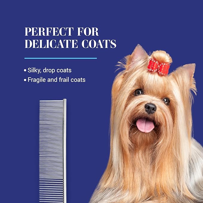 Chris Christensen 504 8.5 in. Fine/Coarse Greyhound-Style Butter Comb, Groom Like a Professional, Rounded Corners Prevent Friction and Breakage, Solid Brass Spin with Steel Teeth, Chrome Finish.