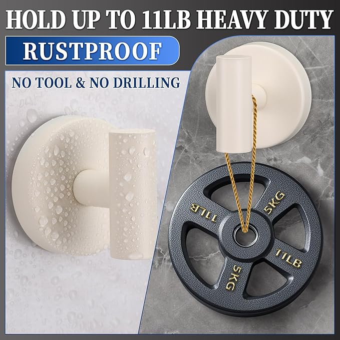 Heavy Duty Reusable Suction Cup Hooks for Shower - No Drill Bathroom/Glass/Mirror/Tiles & Metal Surfaces,and Smooth Non-Porous Surfaces for Towels, Robes, Loofahs (2, Milk White)