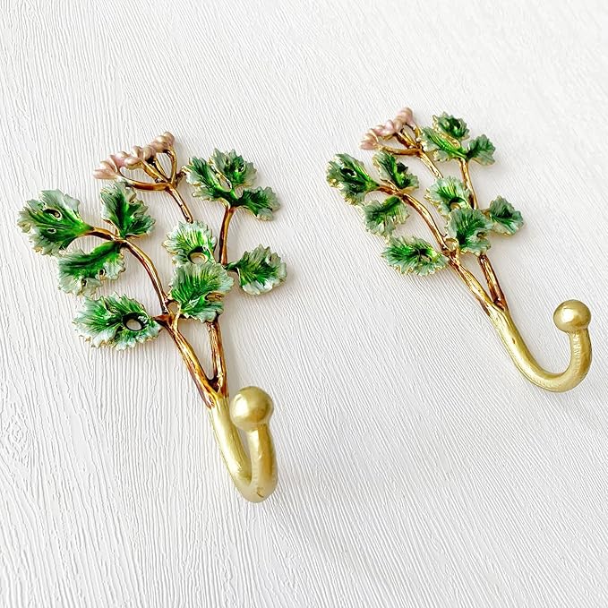 Vintage Tree Leaf-Shaped Decorative Wall Hooks Rack Hangers for Hanging Clothes Coats Towels Keys Hats, 2 Pack Antique Metal Mounted Wall Hook