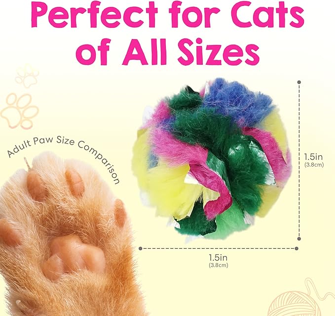 Cat Crinkle Balls 1.5 Inch | 12 Pack | Perfect Stocking Stuffer for Christmas | Soft Lightweight Indoor Cat Toys with Durable Crinkle Build and Engaging Crinkle Sound