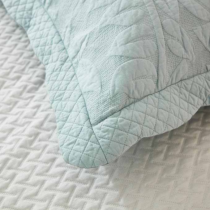 MarCielo 3-Piece 100% Cotton Oversized Bedspread Lightweight Quilt Coverlet Embroidery Farmhouse Bedding Set T0 (Aruba Blue, Oversized King (118"x106"))