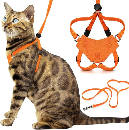 Houdini™ Escape Proof Cat Harness and Leash Set by OutdoorBengal – Orange, Medium Cat Harness for Walking