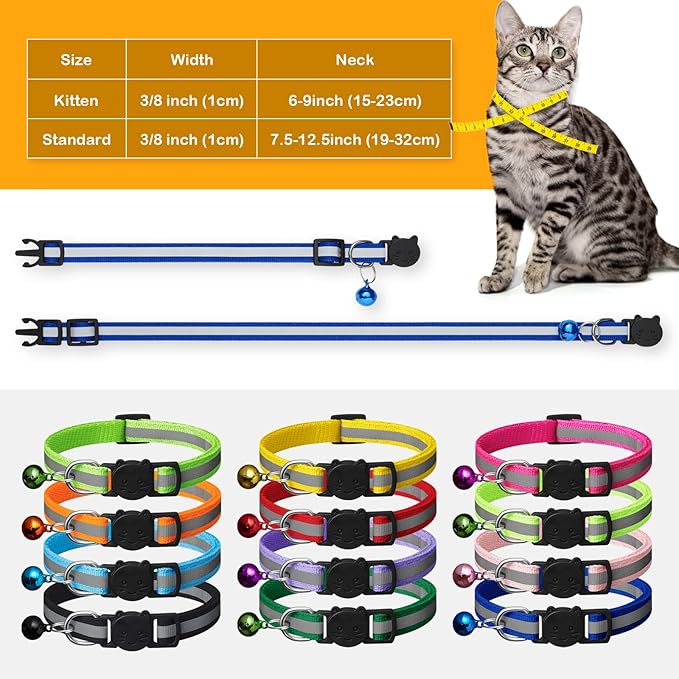 14 Pack Airtag Cat Collar Reflective-Breakaway with AirTag Holder and Bells,Adjustable 7.5''-12.5'',Safety Kitten Collar, Ideal for Girl Boy Cats,Pet Supplies,Stuff(12 Colors and 2 AirTag Holders).