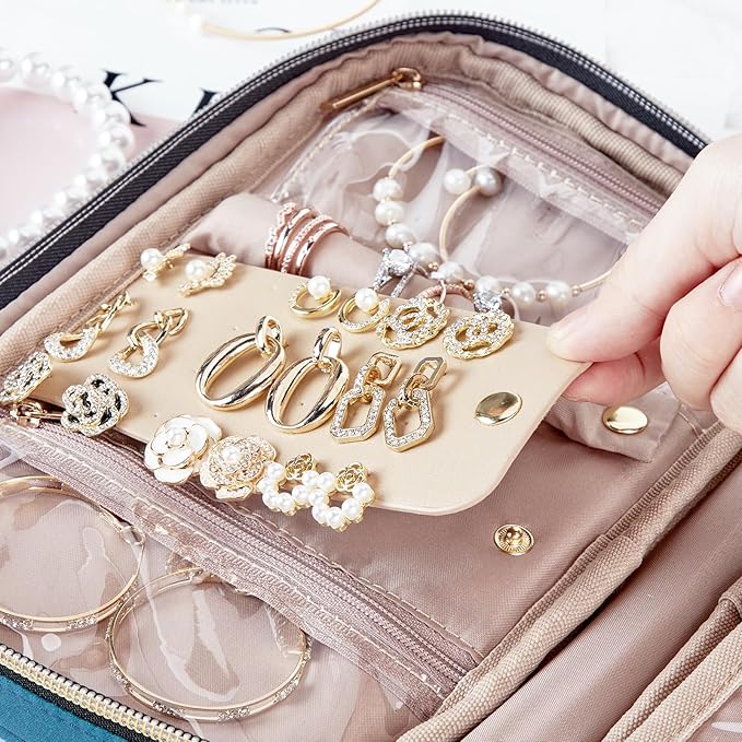 NISHEL Travel Jewelry Case, Holiday Organizer for Necklaces, Earrings, Rings, Bracelets, Watch, Lake-Blue