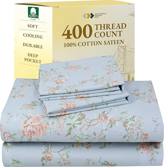 California Design Den California King Sheet Sets - 400 Thread Count Sateen, Natural 100% Cotton Sheets Set Deep Pocket and Durable Bedding - Antique Rose