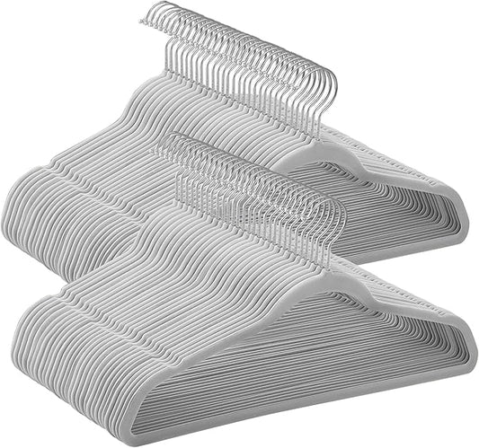 SONGMICS Velvet Hangers 60 Pack, Non-Slip Clothes Hangers with Silver-Colored Swivel Hooks, Slim Space-Saving for Closet, Heavy-Duty, Dove Gray UCRF036GD02S