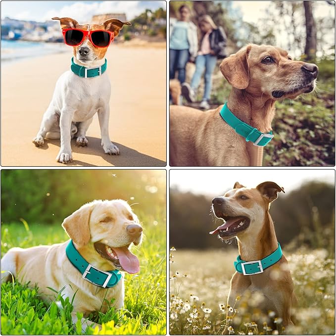 Wisedog Waterproof Dog Collar: Multiple Adjust 7" to 23.6", Soft Rubber Coated Webbing, Easy to Clean, for Small Medium Large Dogs (L|15"-19" × 1 in, Emerald Green)